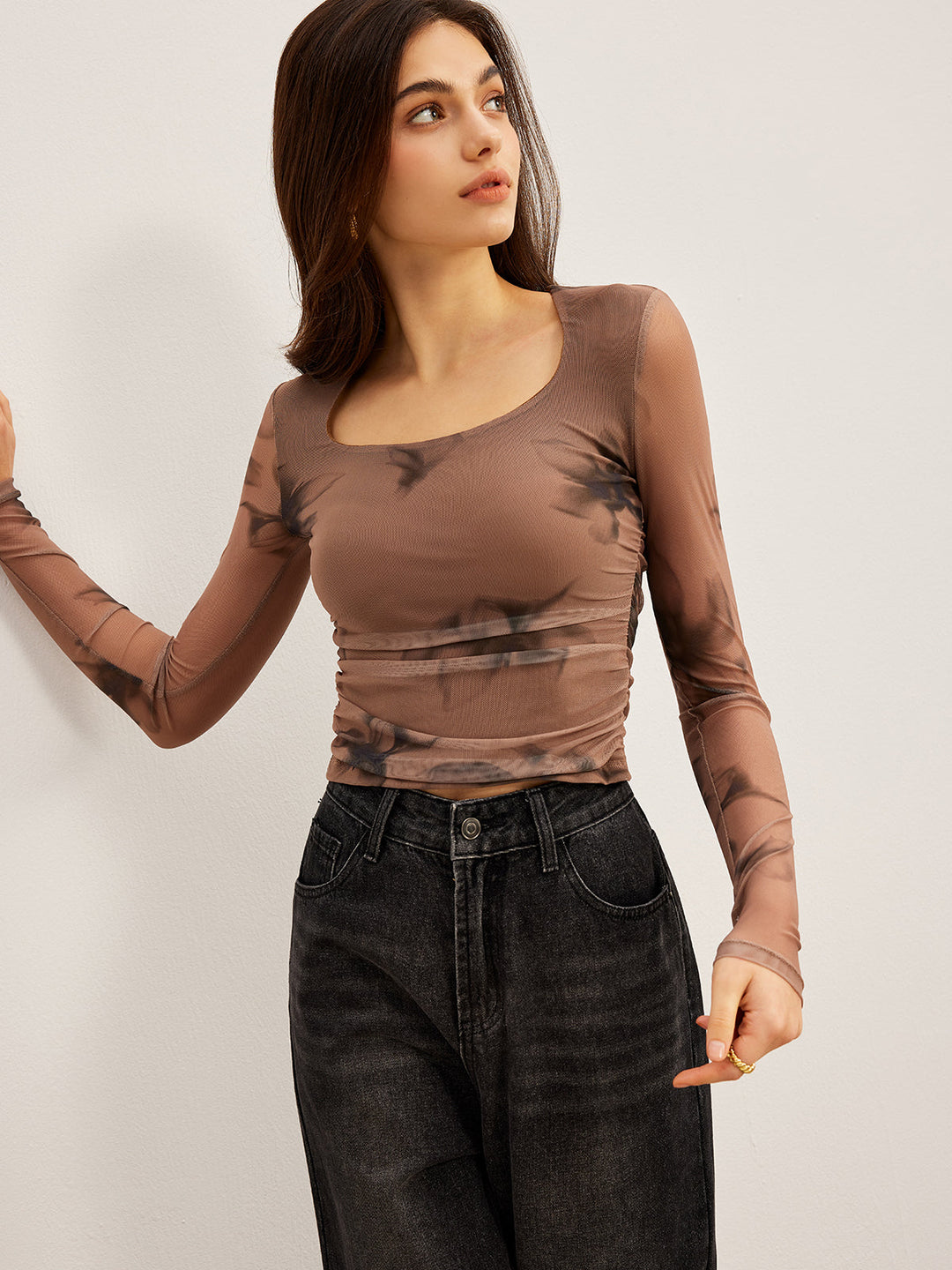 Tye Dye Çiçekli Baskılı File Tişört