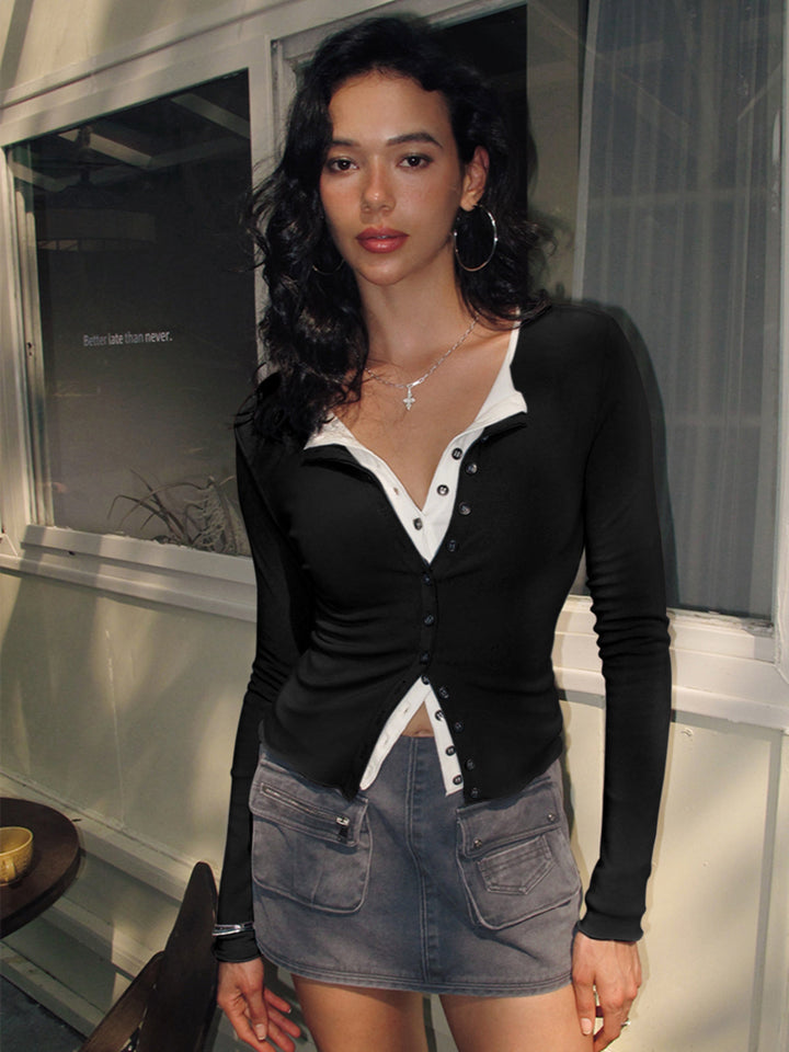 2'Si 1 Arada Düğmeli Jersey Bluz