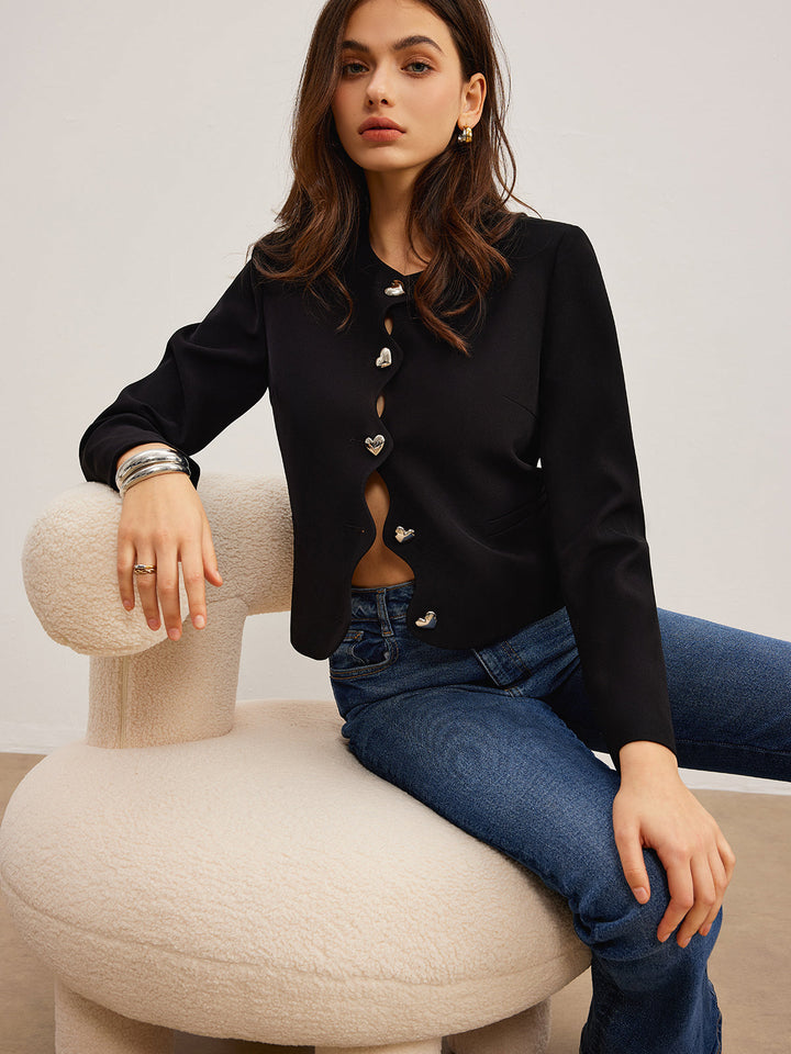 Kalp Düğmeli Normal Kesim Ceket