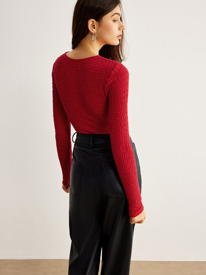 Metal O-Ring Kesimli Plisse Tişört