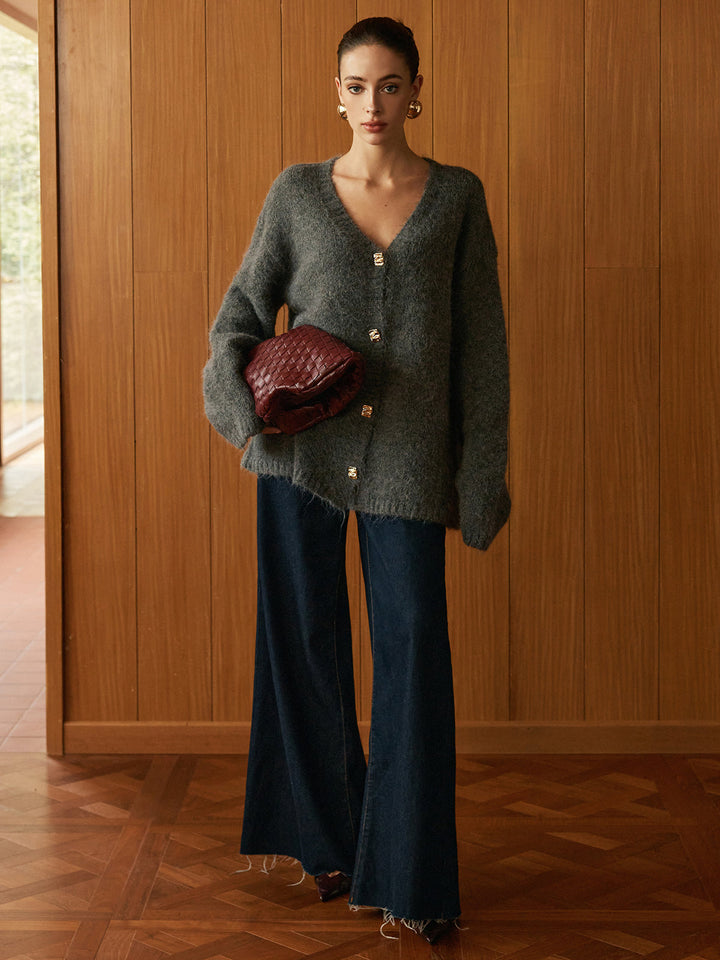 Yün Karışımlı Metal Düğmeli Örme Dış Giyim