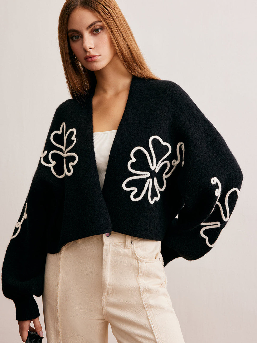 Örgü-Çiçekli Kısa Dış Giyim