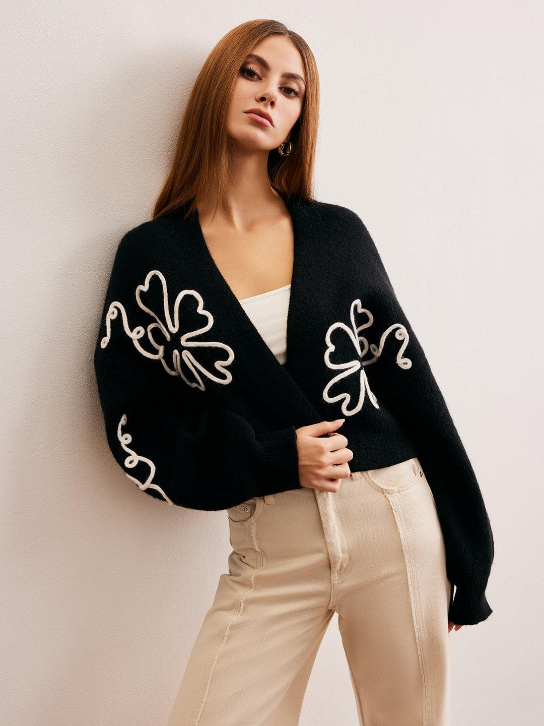 Örgü-Çiçekli Kısa Dış Giyim