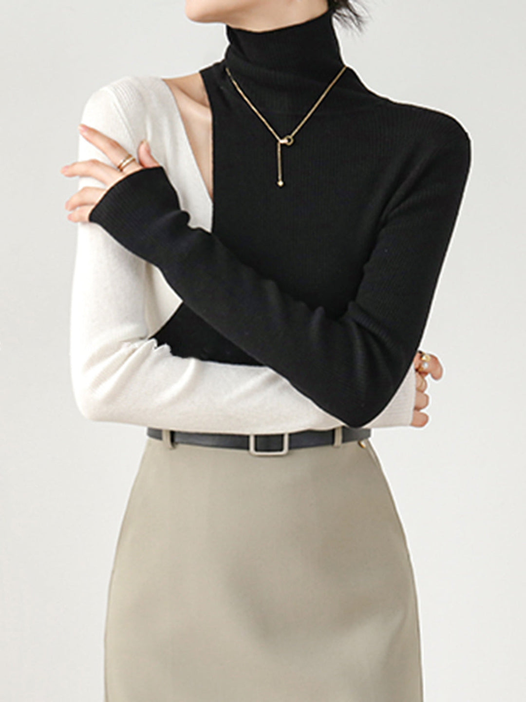 Renk Bloklu Kesikli Örgü Üst