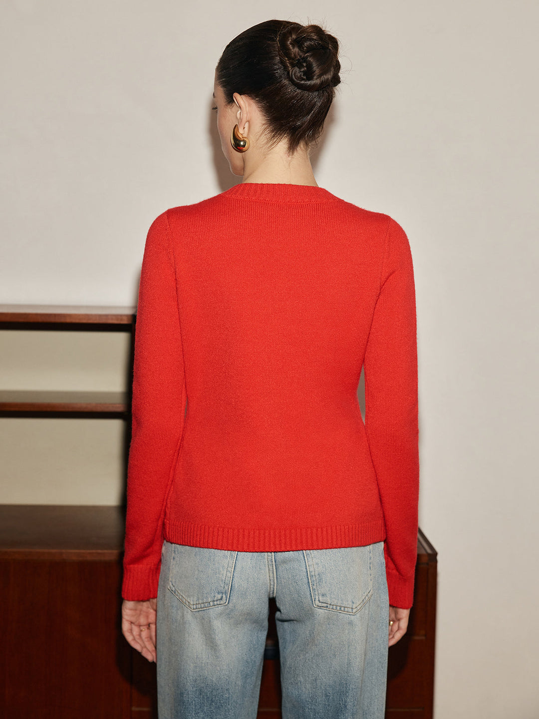 Şık Metal Düğmeli Bölünmüş Hırka