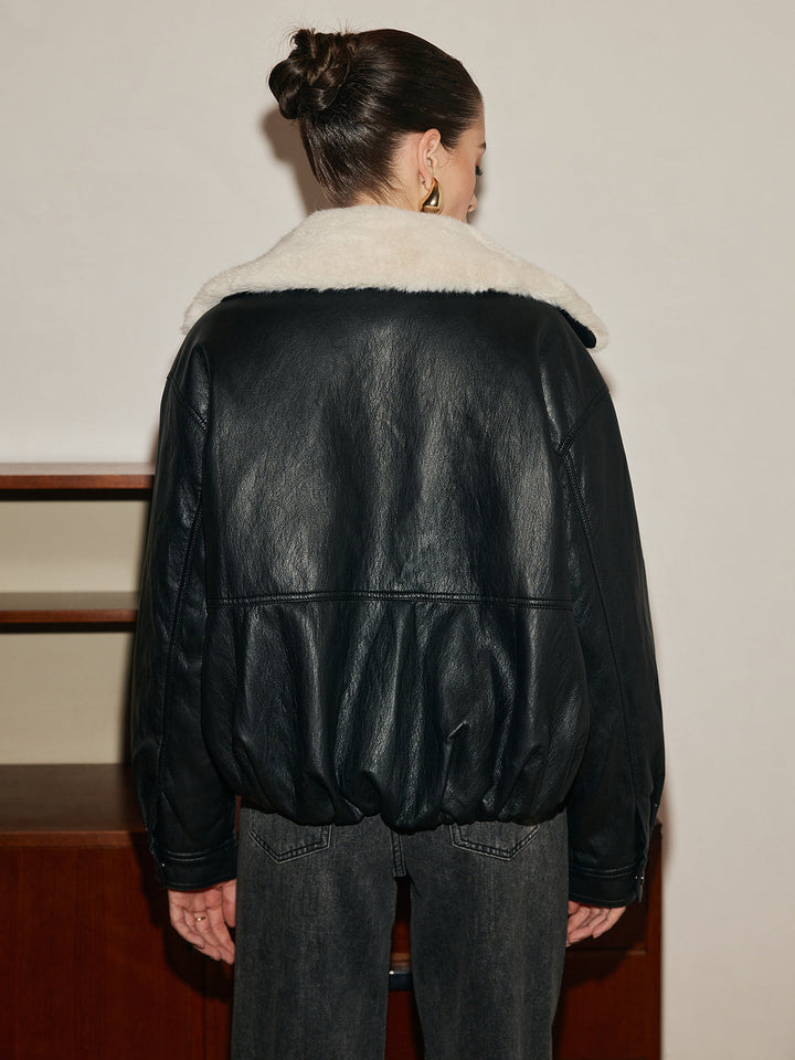 Polar Astarlı Suni Deri Fermuarlı Kaban