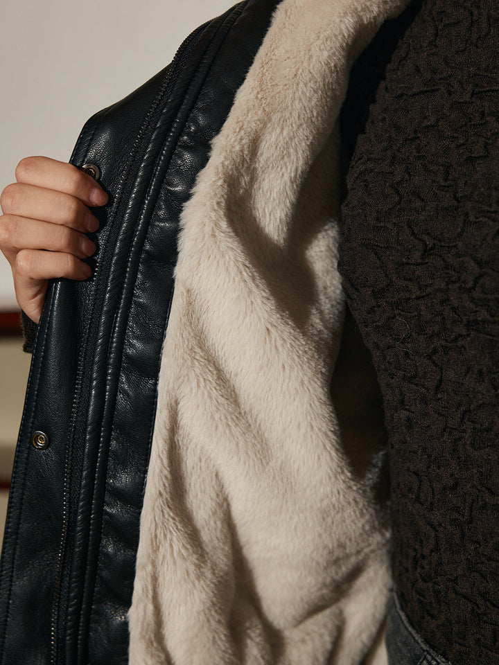 Polar Astarlı Suni Deri Fermuarlı Kaban