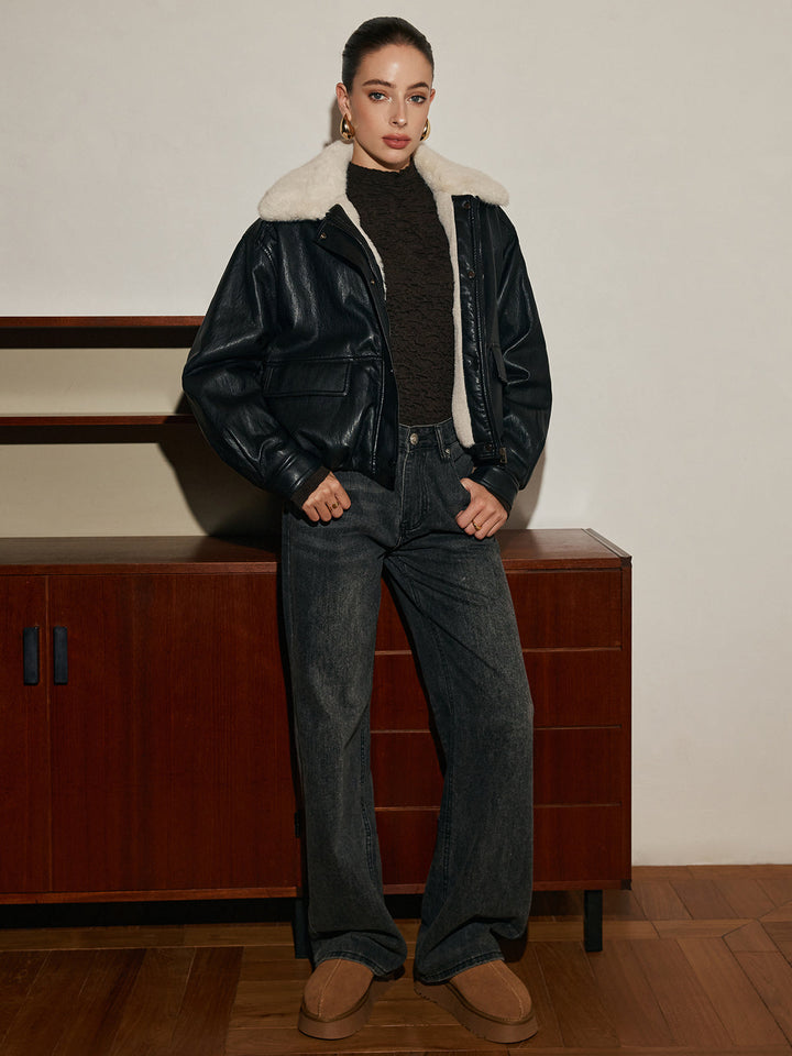 Polar Astarlı Suni Deri Fermuarlı Kaban