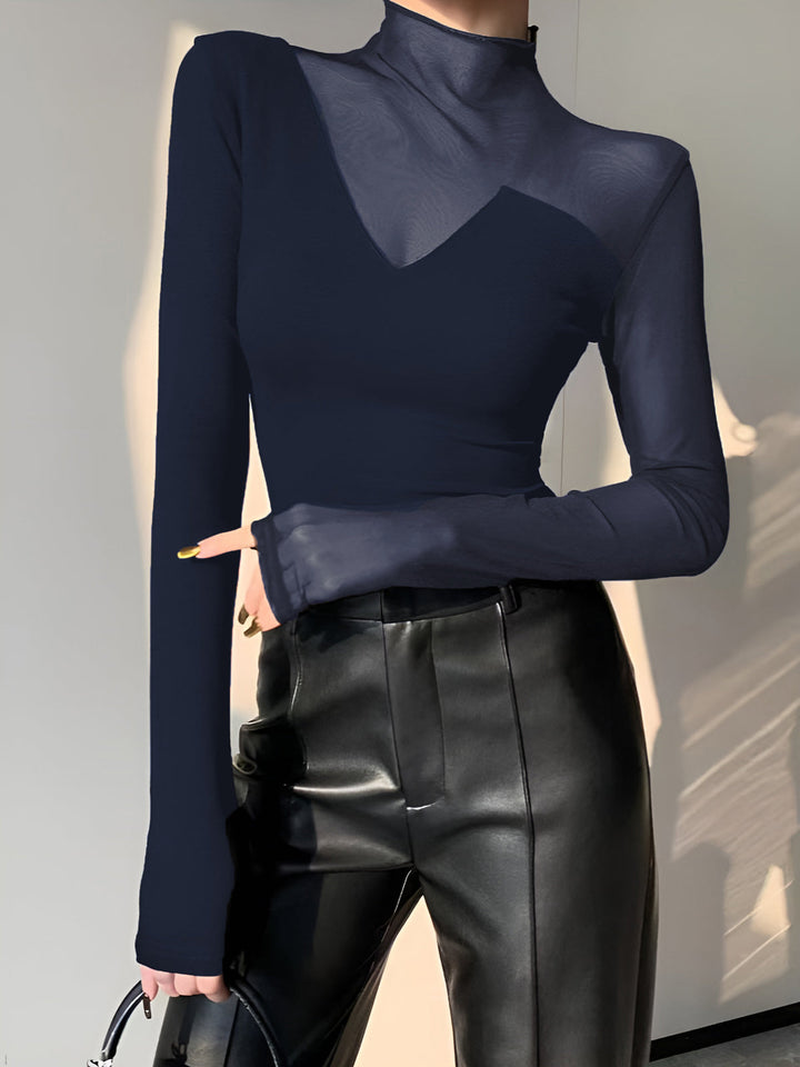 Asimetrik Şeffaf Örgü Panel Tişört