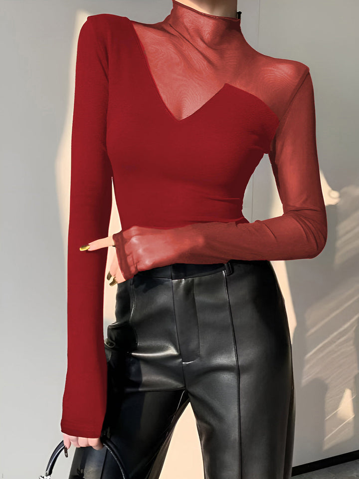 Asimetrik Şeffaf Örgü Panel Tişört