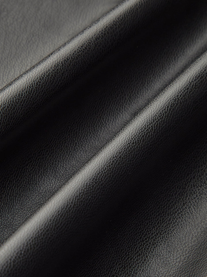 Pliseli Suni Deri Panel Elbise