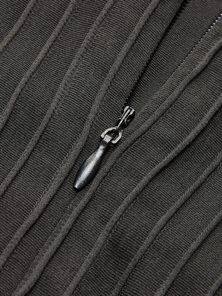 Pliseli Suni Deri Panel Elbise