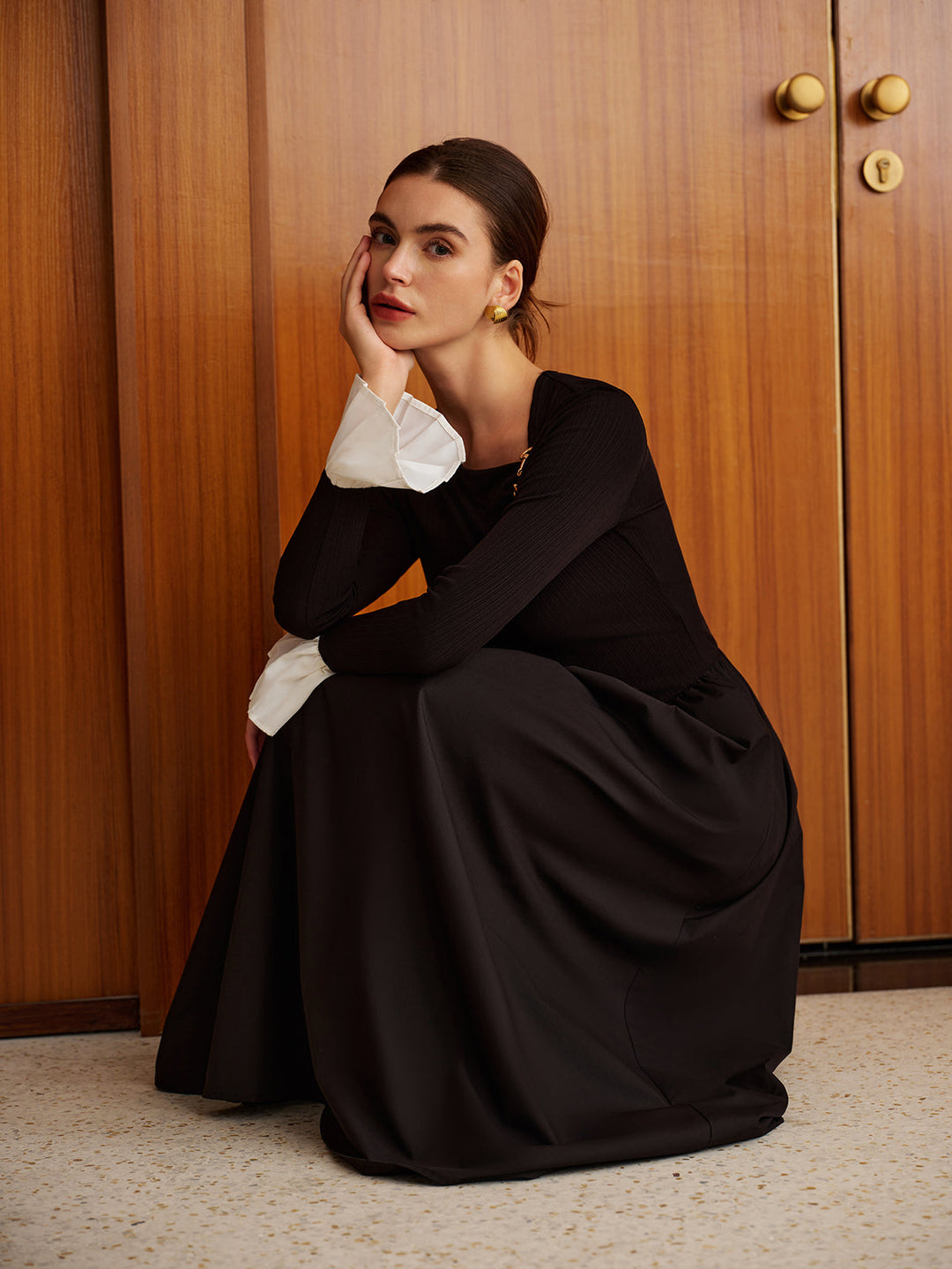 Volanlı Düğme Cep Elbise