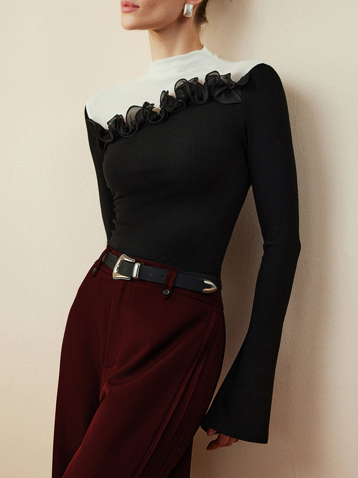 Romance Stand Yaka Volanlı Tişört