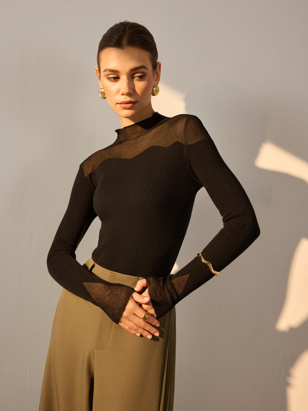 Balıkçı Yaka Örgü Panel İnce Kazak