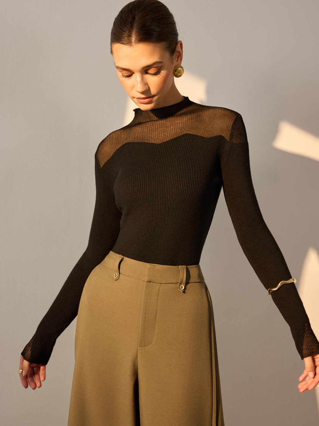 Balıkçı Yaka Örgü Panel İnce Kazak