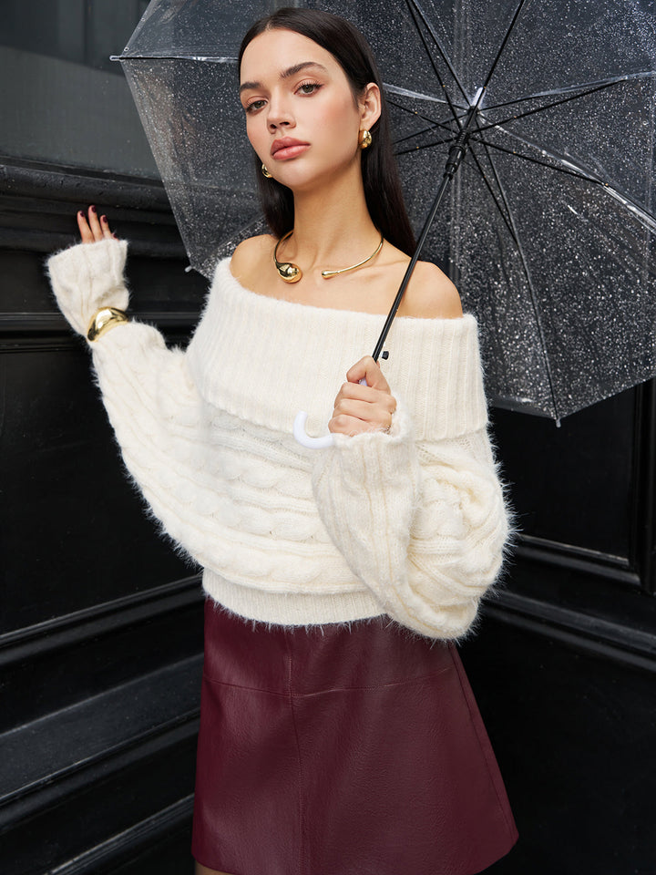 Romance Omuz Açık Büküm Kazak