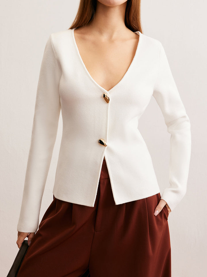 Damla Düğmeli V Yaka Hırka