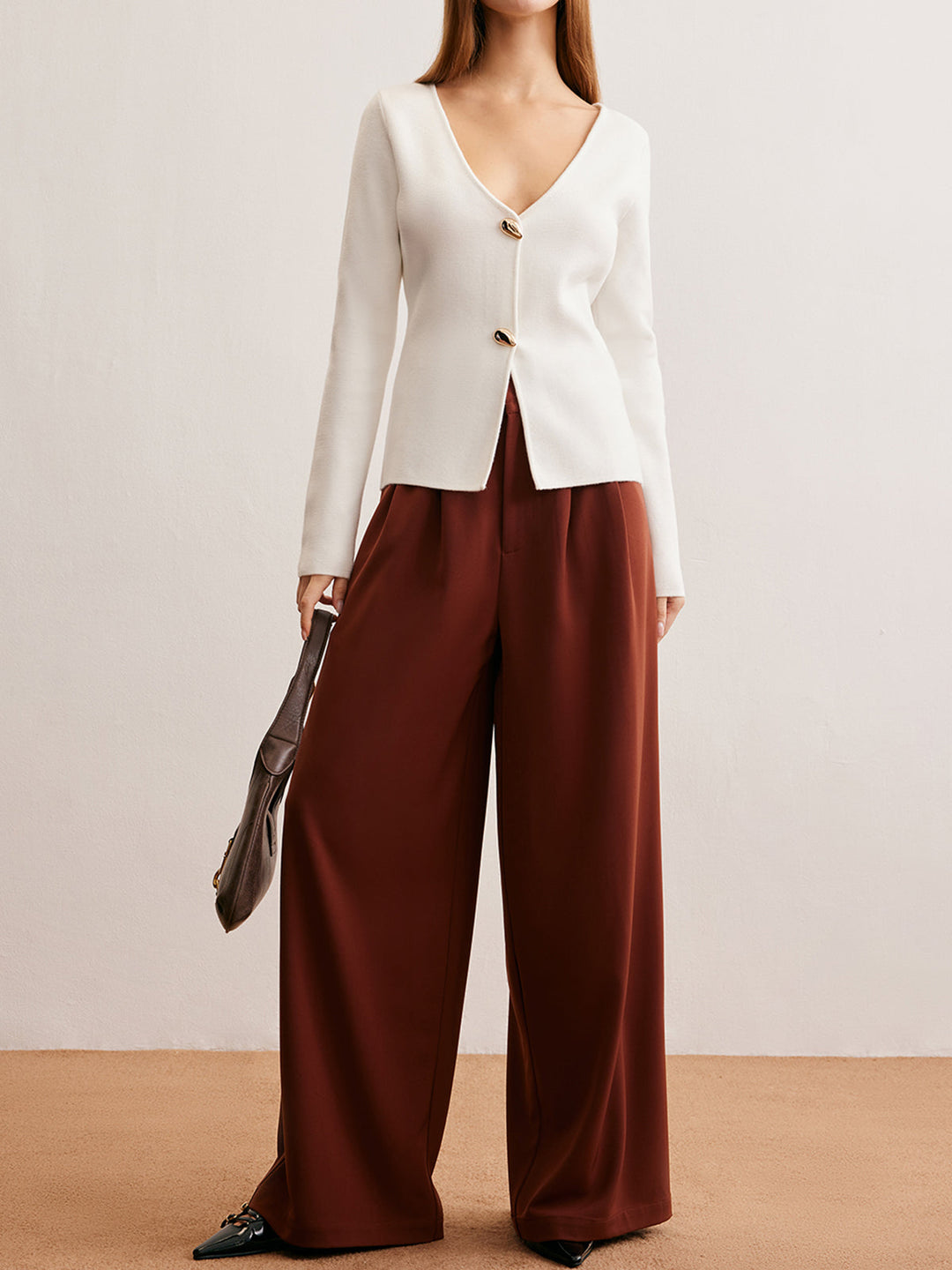 Damla Düğmeli V Yaka Hırka