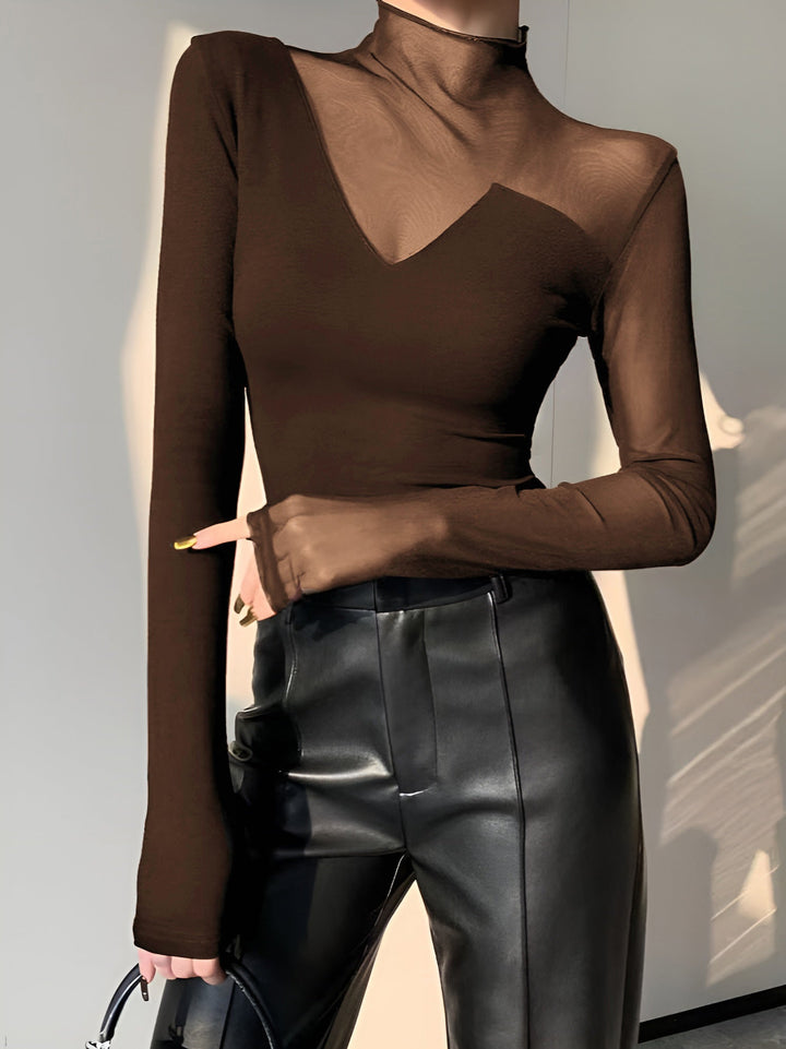 Asimetrik Şeffaf Örgü Panel Tişört