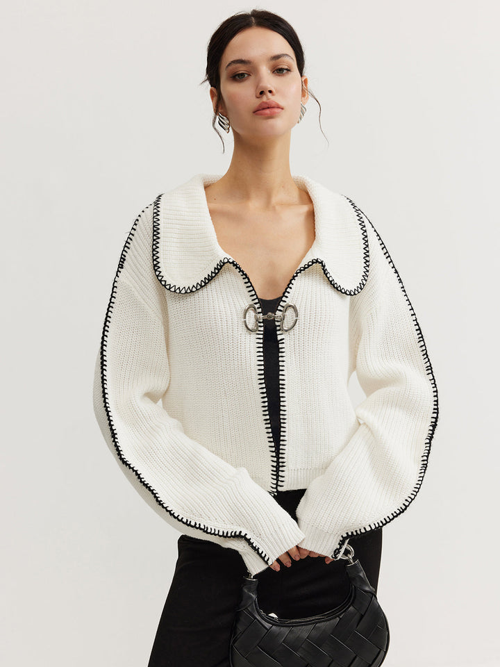 Kontrast Trim Mıknatıs Kapatmalı Örgü Üst