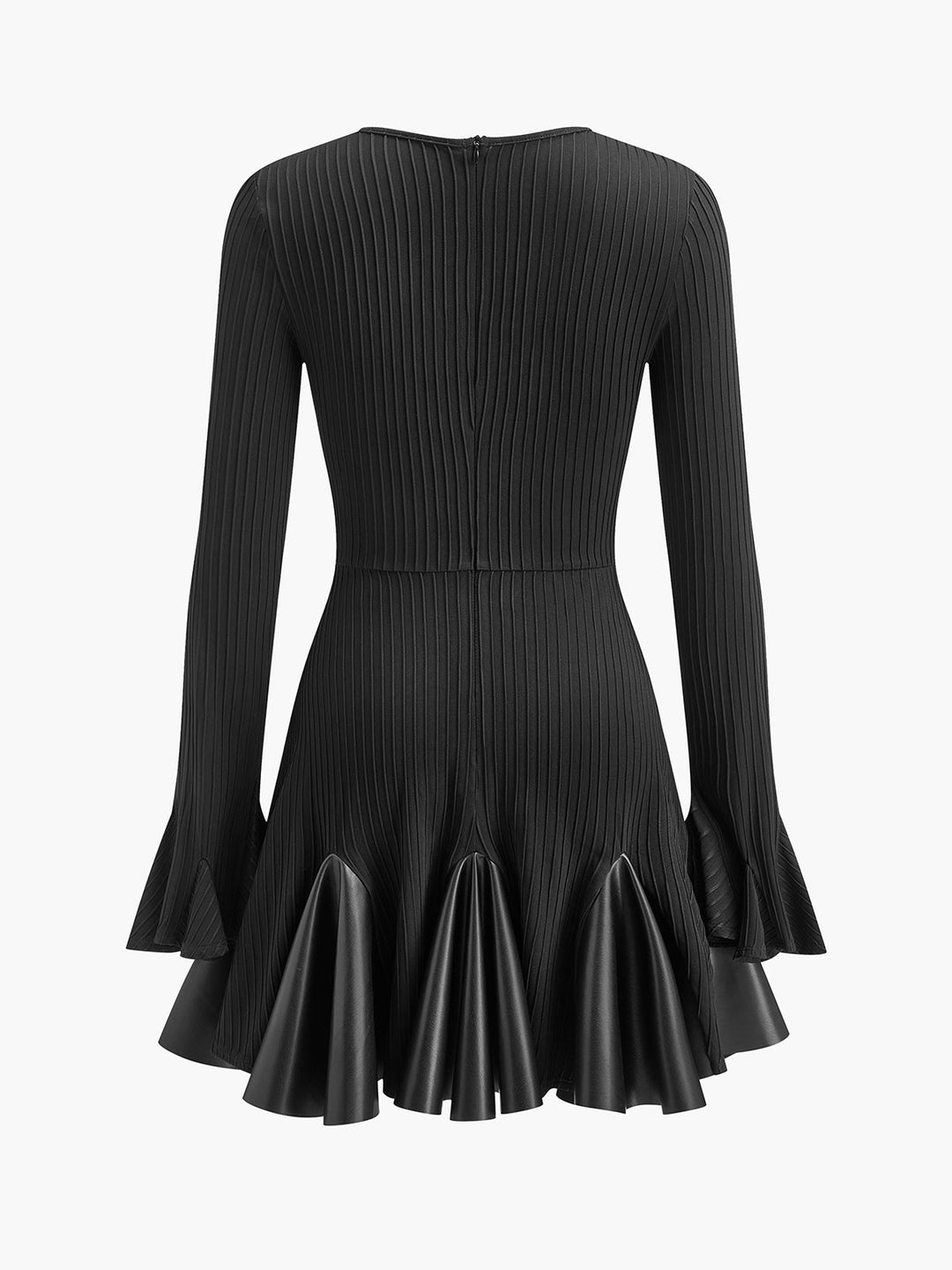 Pliseli Suni Deri Panel Elbise