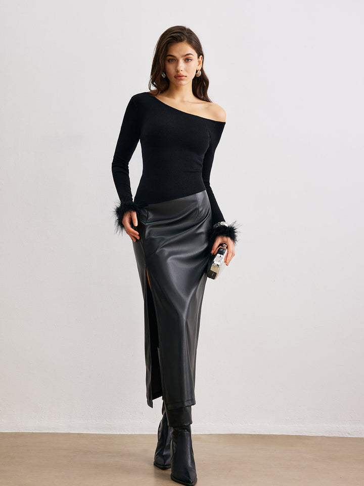 Kaşmir Asimetrik Yaka İnce Kazak