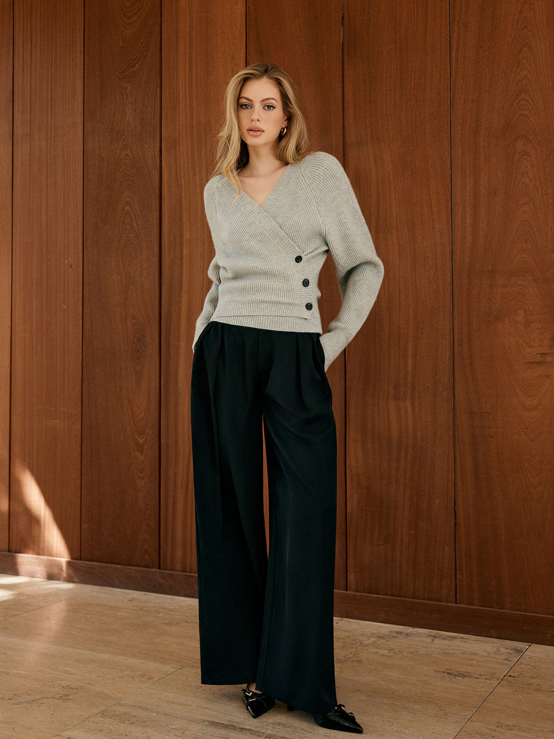 Düğmeli Sarılı İnce Kazak