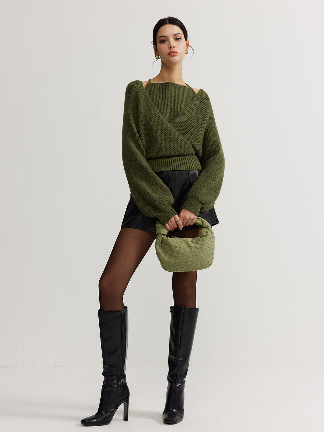 2'Si 1 Arada Yarasa Kollu Halter Örgü Üst