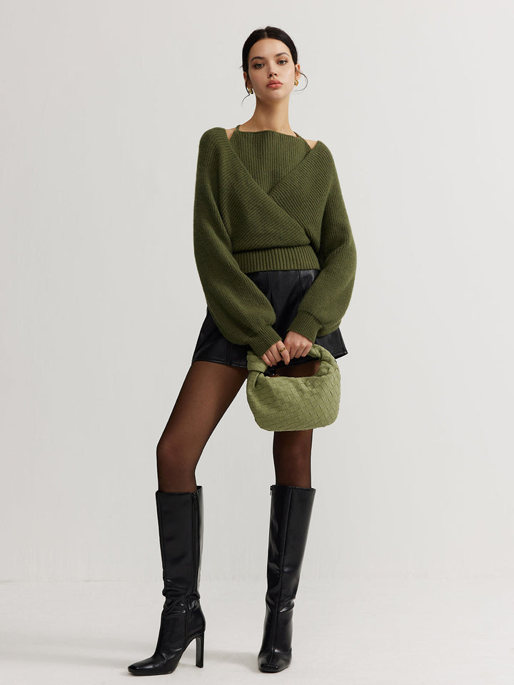 2'Si 1 Arada Yarasa Kollu Halter Örgü Üst