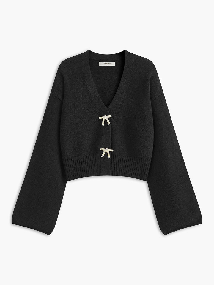 V Yaka Taşlı-Fiyonklu Hırka