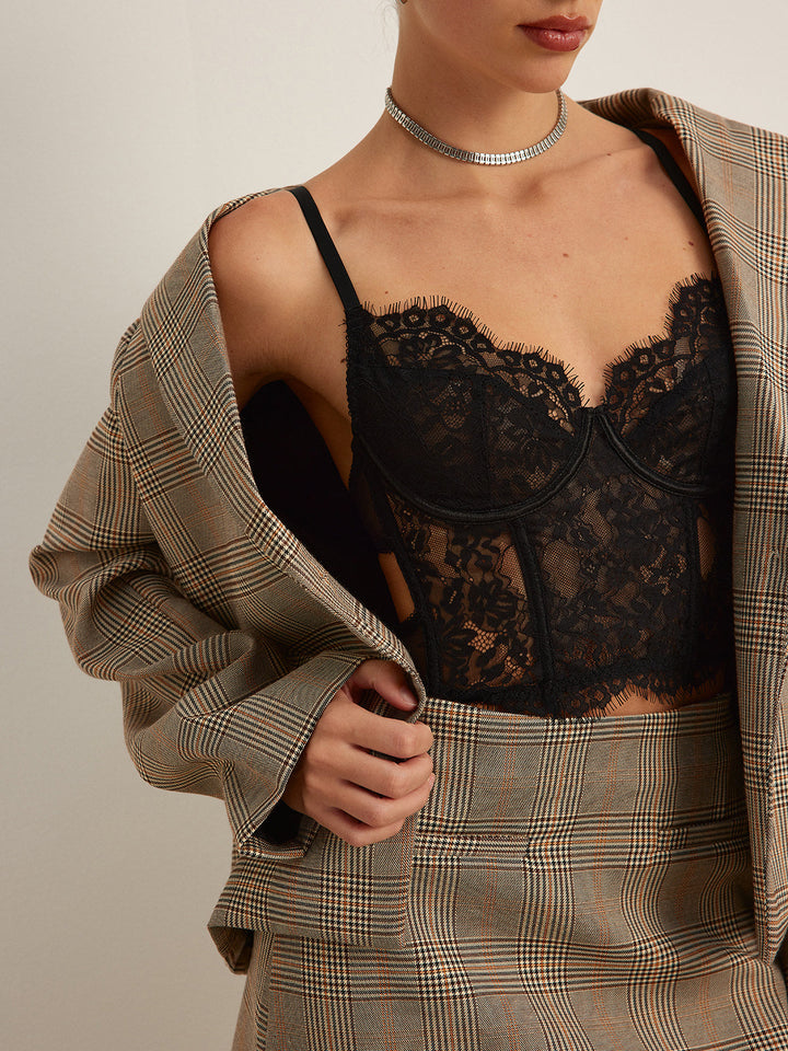 Şeffaf Dantel Kısa Korse