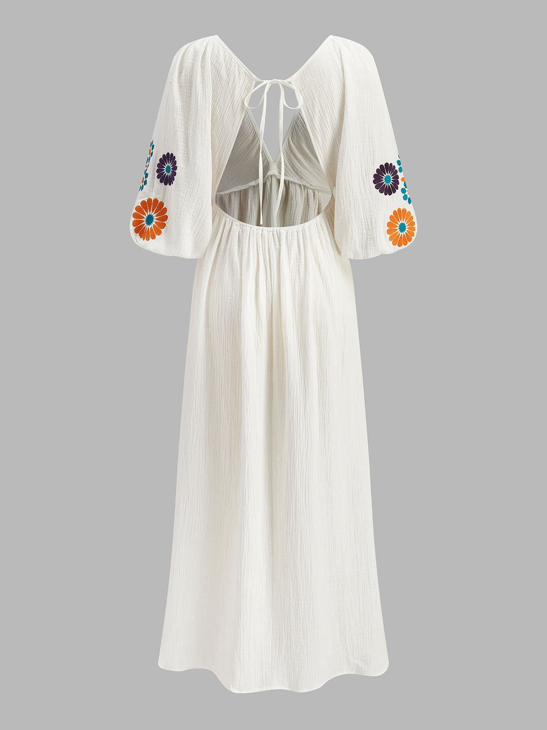 Yarı Şeffaf Nakışlı V Yaka Çiçekli Elbise