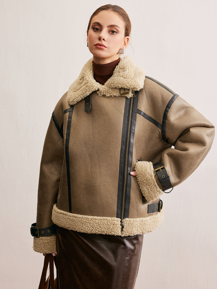 Suni Deri Fermuarlı Teddy Mont