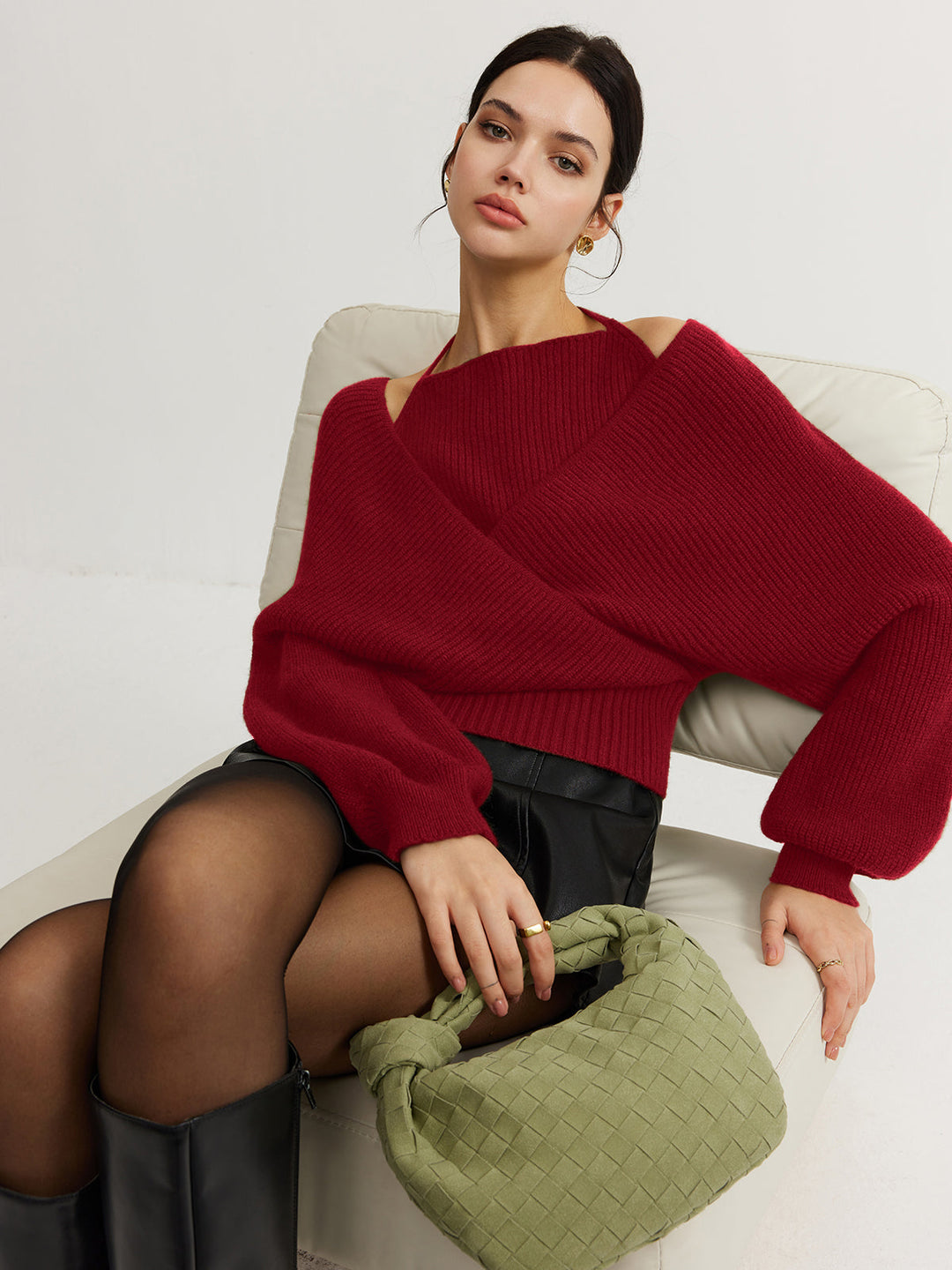 2'Si 1 Arada Yarasa Kollu Halter Örgü Üst