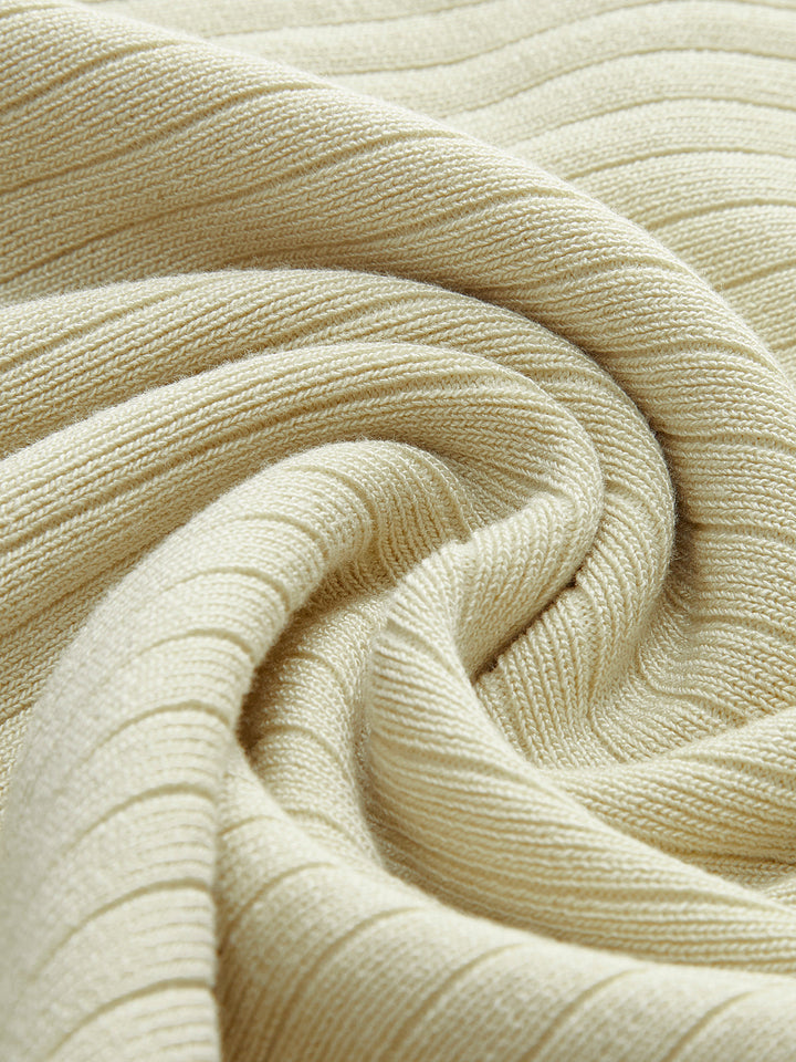 Kontrast Trim Yakalı Kaburga Örgü Kısa Kollu Midi Elbise