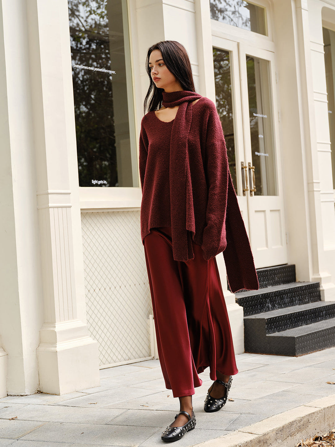 Yün Karışımlı Bol Kazak Ve Eşleşen Atkı