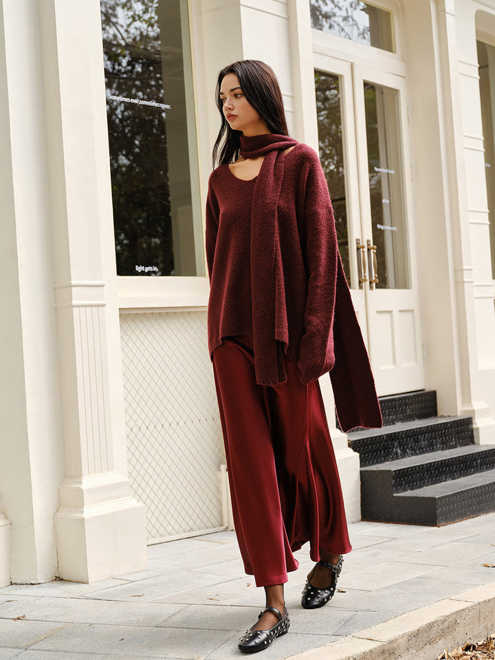 Yün Karışımlı Bol Kazak Ve Eşleşen Atkı