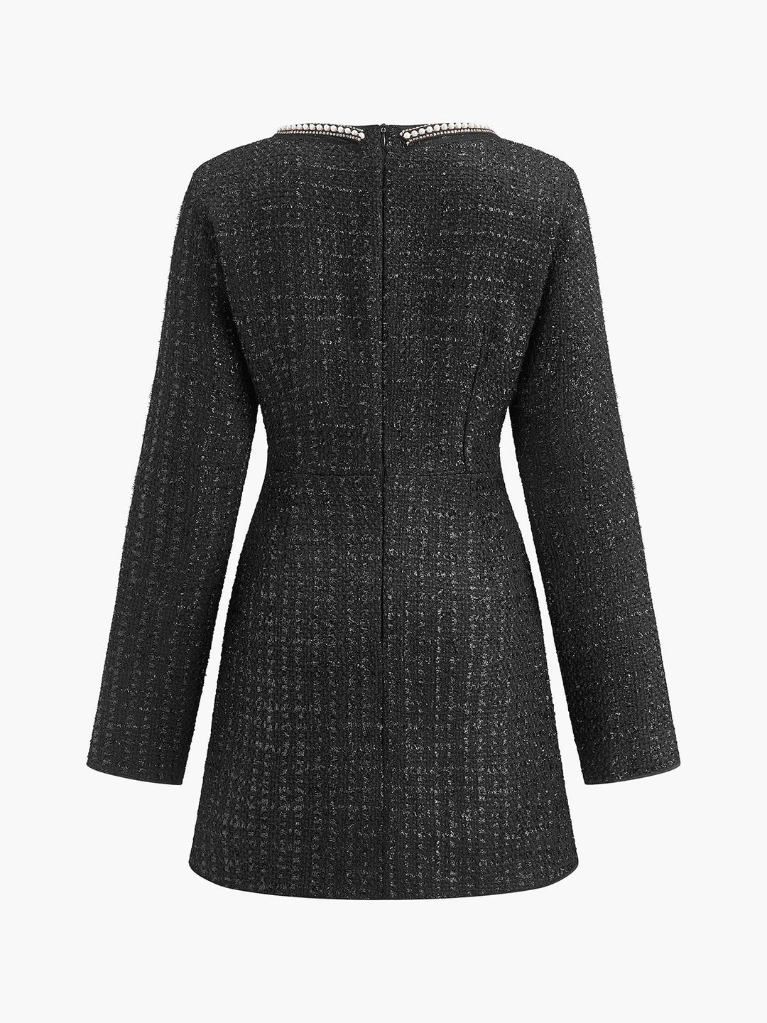 Kare Yaka Boncuklu Kısa Elbise