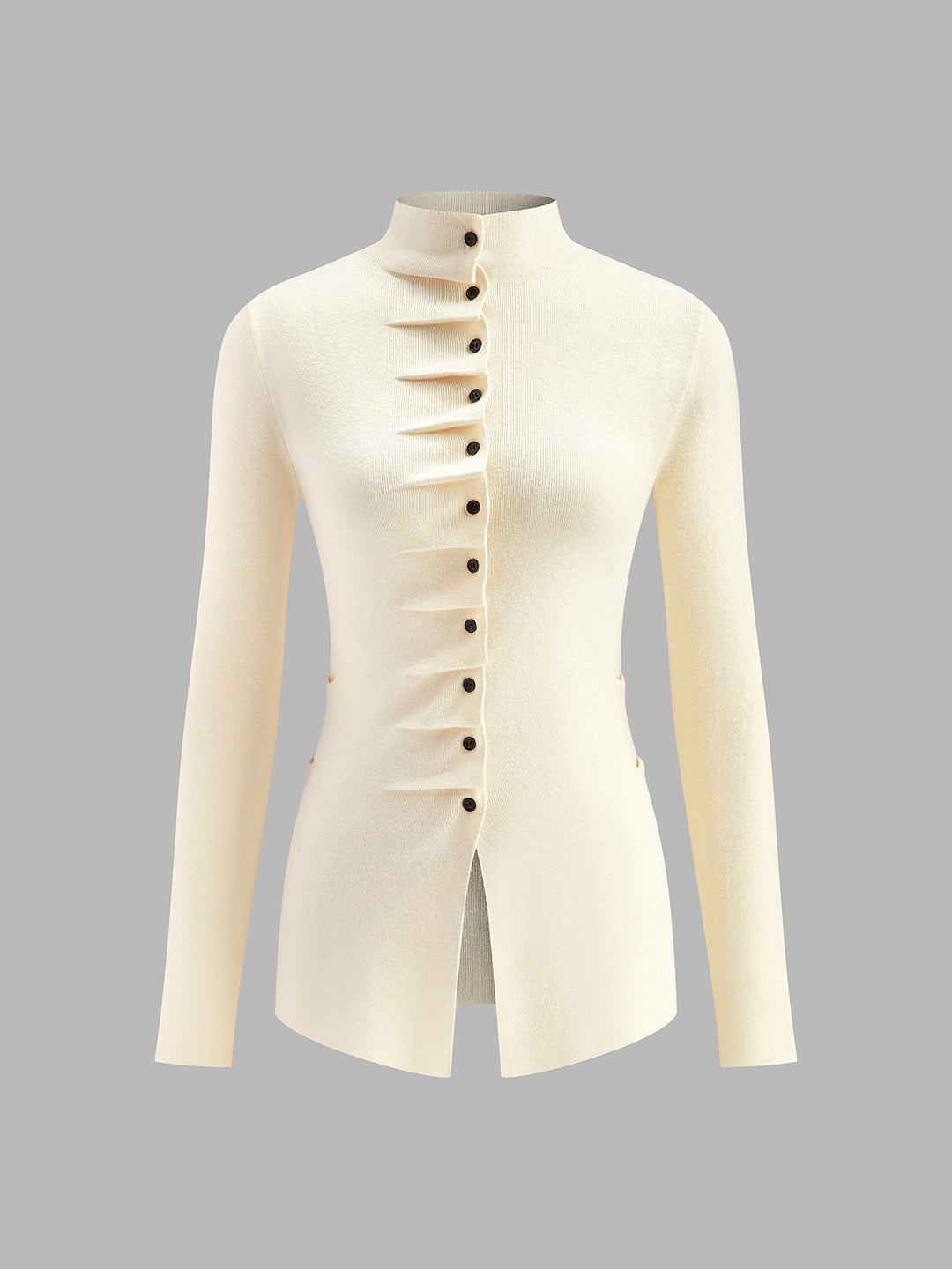 Düğmeli Pileli Bölünmüş Örgü Üst