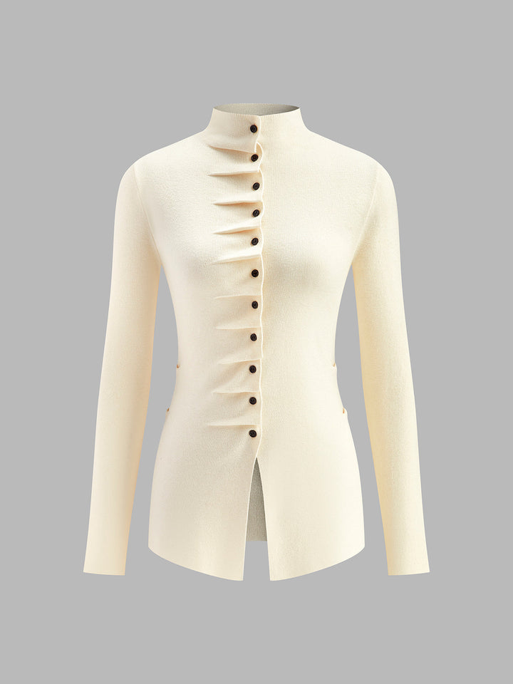 Düğmeli Pileli Bölünmüş Örgü Üst