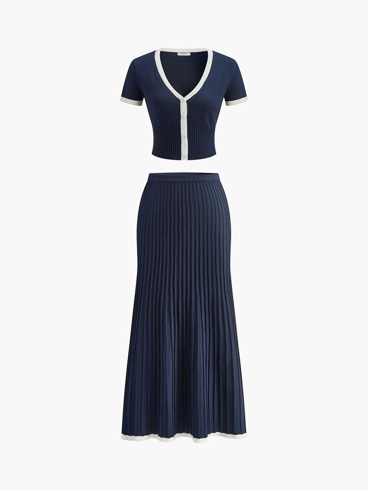 Beyaz Siyah Detaylı Triko İkili Takım