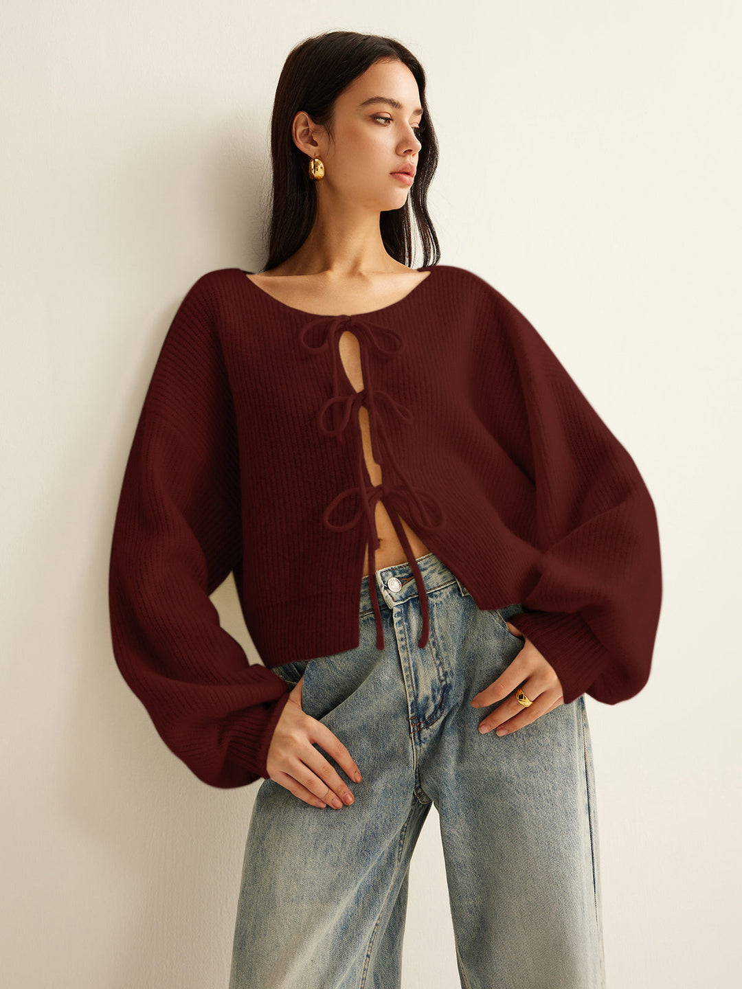 Yün Karışımlı Önü Bağcıklı Hırka