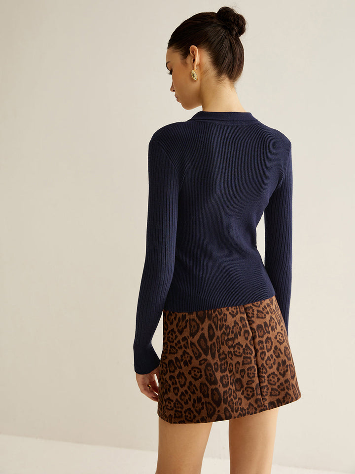 Kaburgalı Anahtar Deliği Yaka Polo Kazak