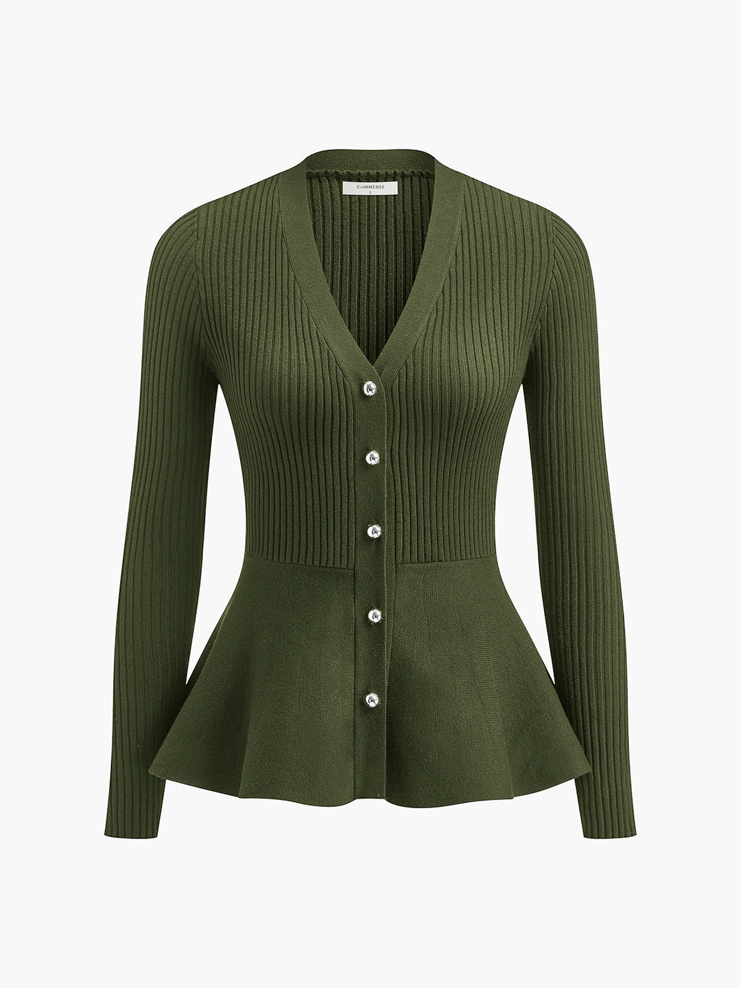 Büyük Boy Yivli Panel Tomurcuk Bel Düğmeli Örgü Üst