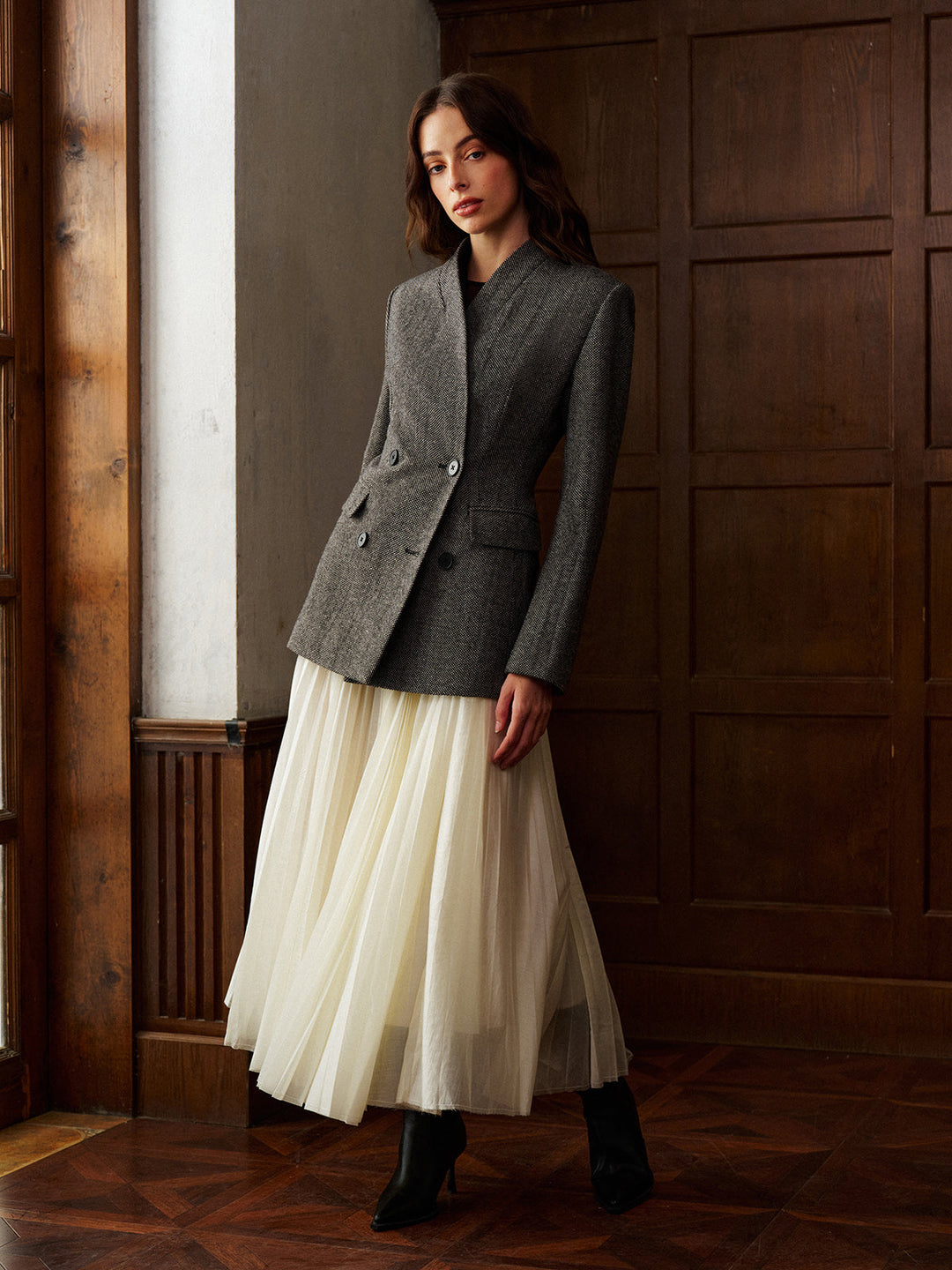 Yün Karışımlı Polka Dot Slim Blazer