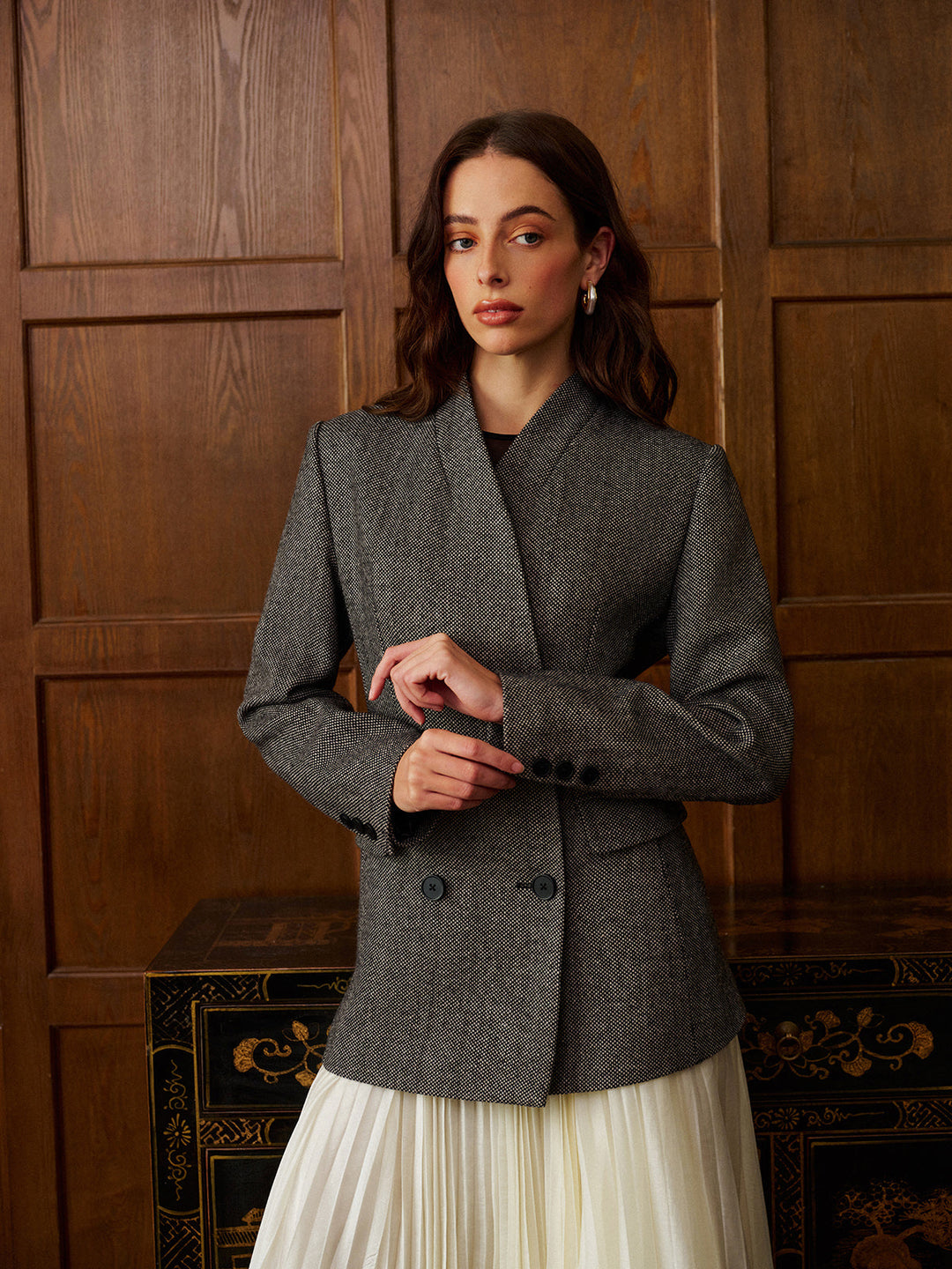 Yün Karışımlı Polka Dot Slim Blazer