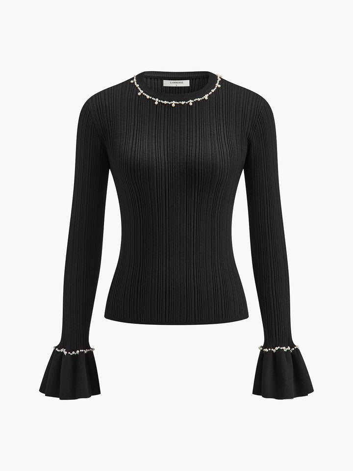 Boncuklu Dekorlu Volanlı Örgü Üst