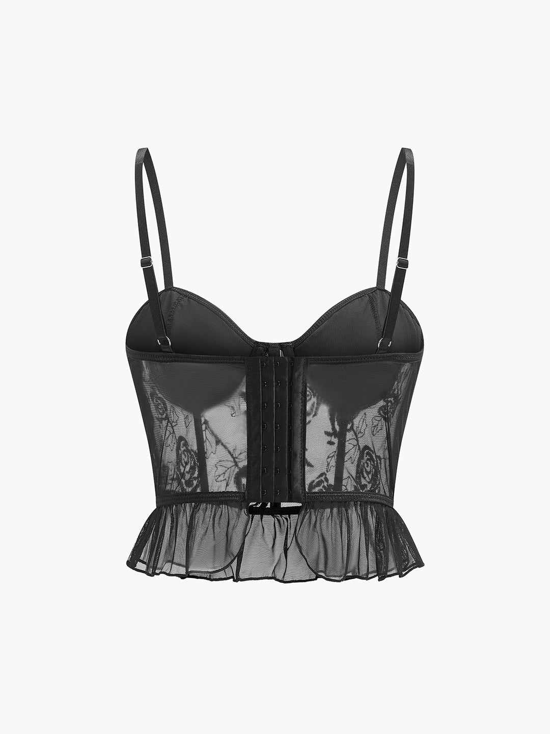 Şeffaf İşlemeli Çiçekli Fırfırlı Dantel Korse