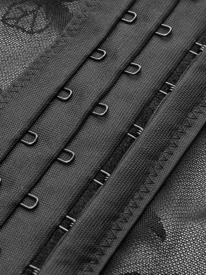 Şeffaf İşlemeli Çiçekli Fırfırlı Dantel Korse